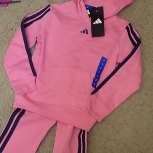 Adidas Pink Tracksuit with Navy Stripes